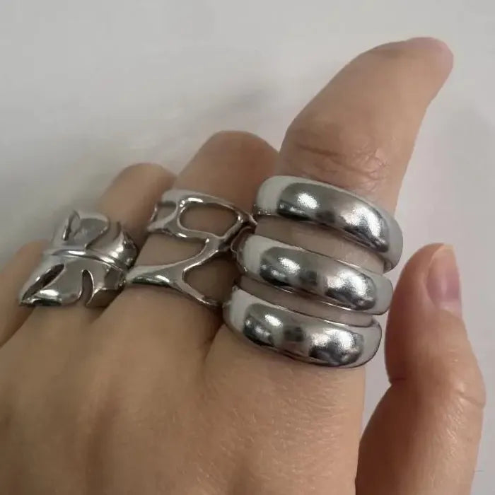 Adjustable Stainless Steel Starfish Multi-Layer Vintage Silver Ring for Women Men Jewelry