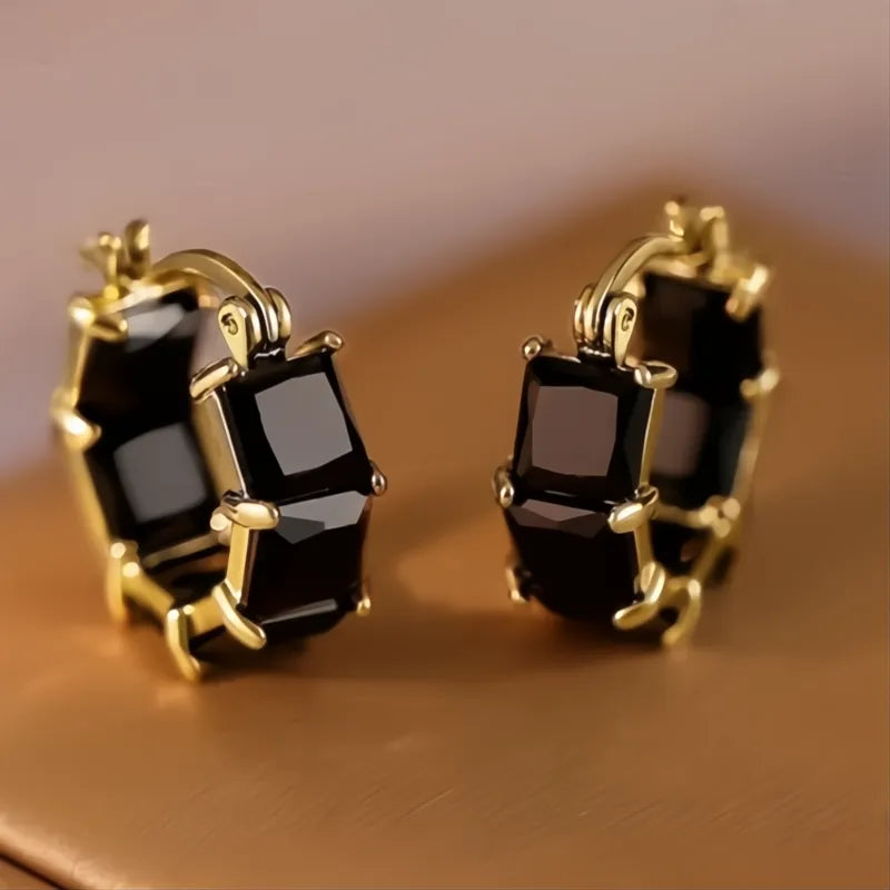 Princess Square White Black Cubic Zirconia Hoop Earrings for Women Elegant Wedding Jewelry