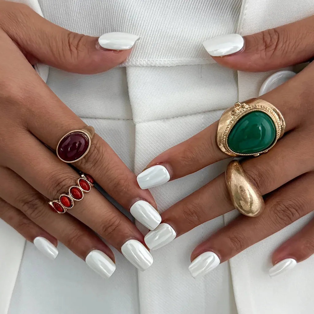 8Pcs Vintage Brown Geometric Stone Open Rings Set for Women Fashion Jewelry