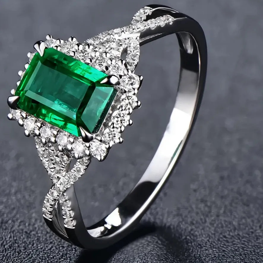 Brass Geometric Green Cubic Zirconia Wedding Ring for Women
