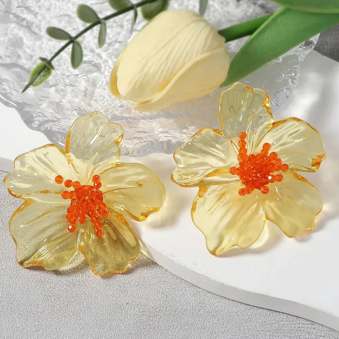 2025 Acrylic Transparent Flower Stud Earrings for Women Large Colorful Nature Jewelry