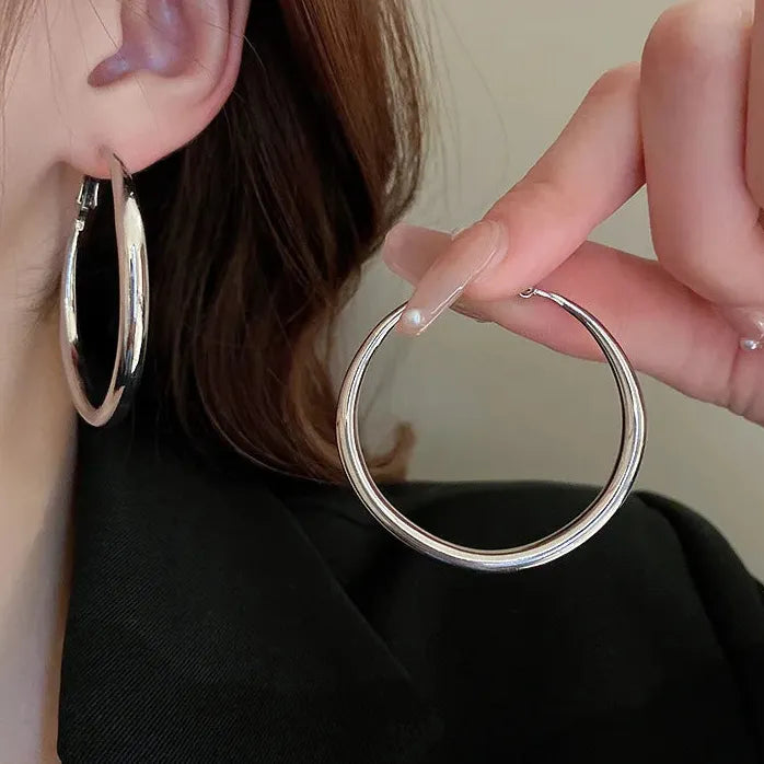 Glossy Chunky Gold Hoop Earrings for Women Geometric Vintage Jewelry