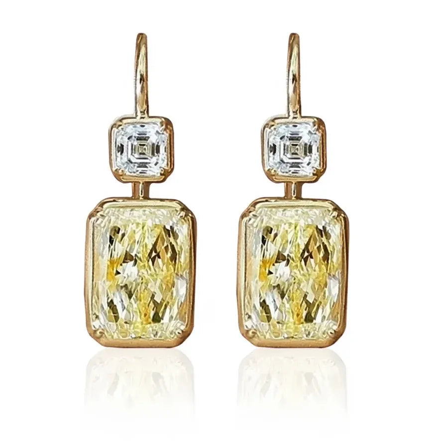 Simple Stylish Square Yellow Cubic Zirconia Drop Earrings Gold Color Fashion Jewelry for Women Wedding