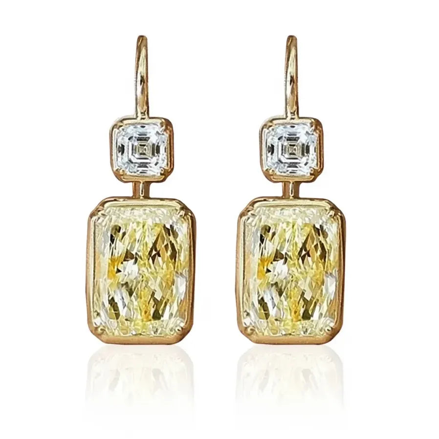 Stylish Square Yellow Cubic Zirconia Gold Color Women's Wedding Drop Earrings