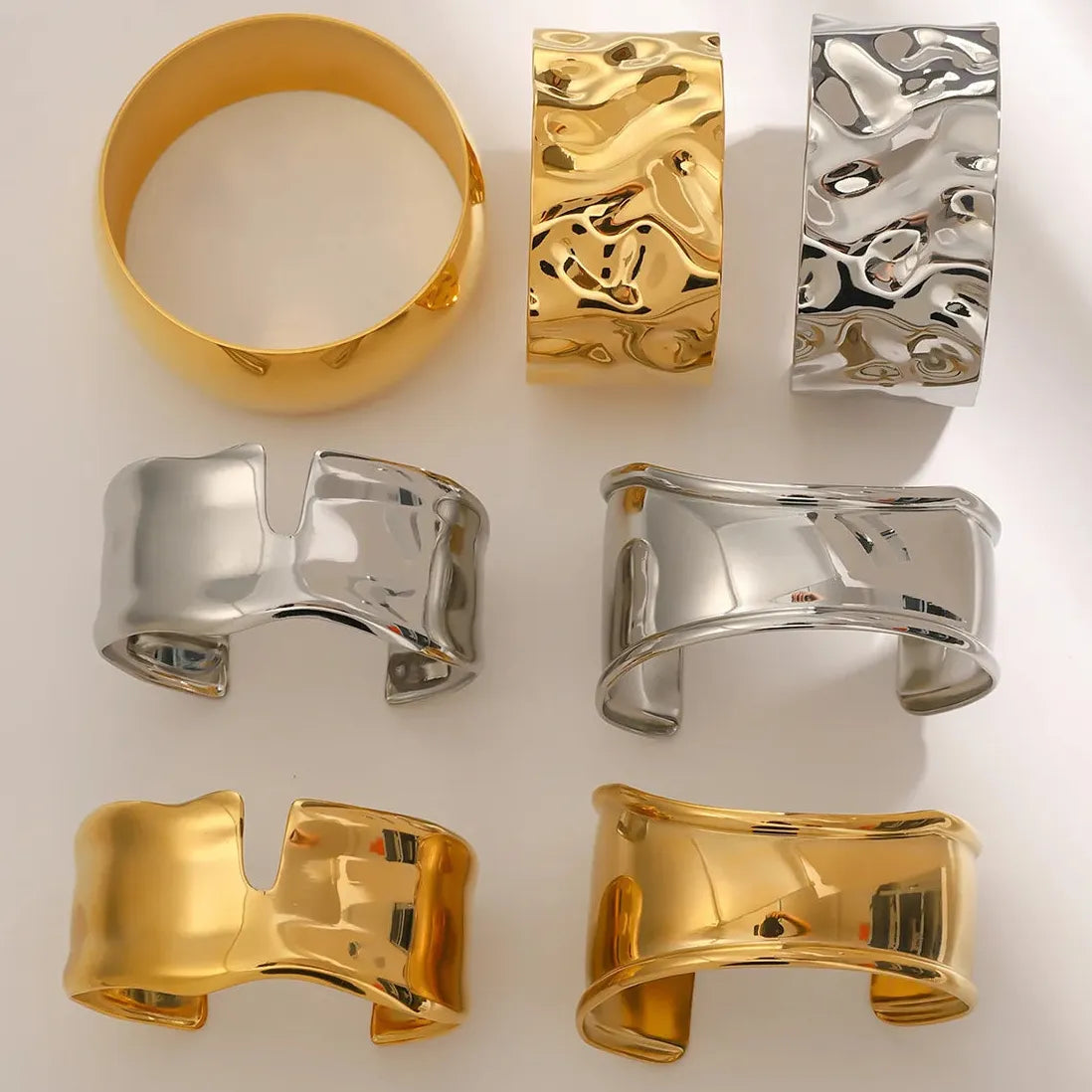 18k Gold Plated 316 Stainless Steel Geometric Adjustable Cuff Bracelet for Women