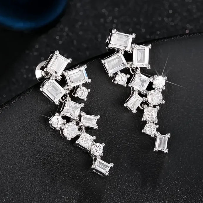 Geometric Cubic Zirconia Dangle Earrings Stylish Wedding Jewelry Women
