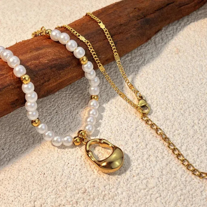 Stainless Steel Pearl Sun Shell Turtle Pendant Necklace Mini Choker Jewelry