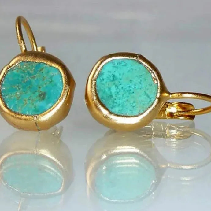 Vintage Boho Ethnic Green Resin Stone Drop Earrings Tribal Lightweight Jewelry