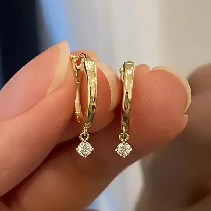 Geometric Gold & Silver CZ Drop Earrings for Women Fashion Jewelry