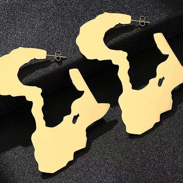 Vintage Stainless Steel African Map Drop Earrings Women Ethnic Gift