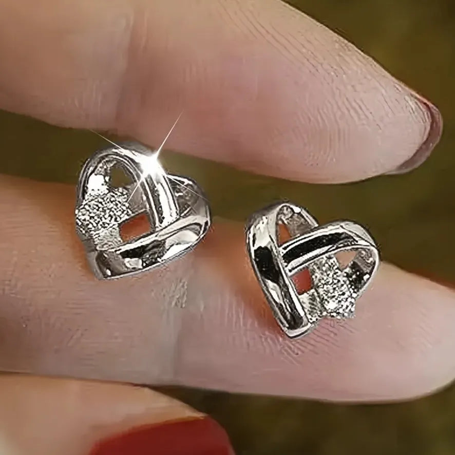 Eternity Love Heart Stud Earrings for Women Cubic Zirconia Copper Alloy Wedding Jewelry Silver Gold Color