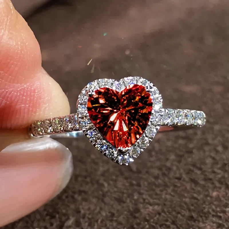 Aesthetic Heart Design Rings for Women Shiny Cubic Zirconia Brass Engagement Jewelry