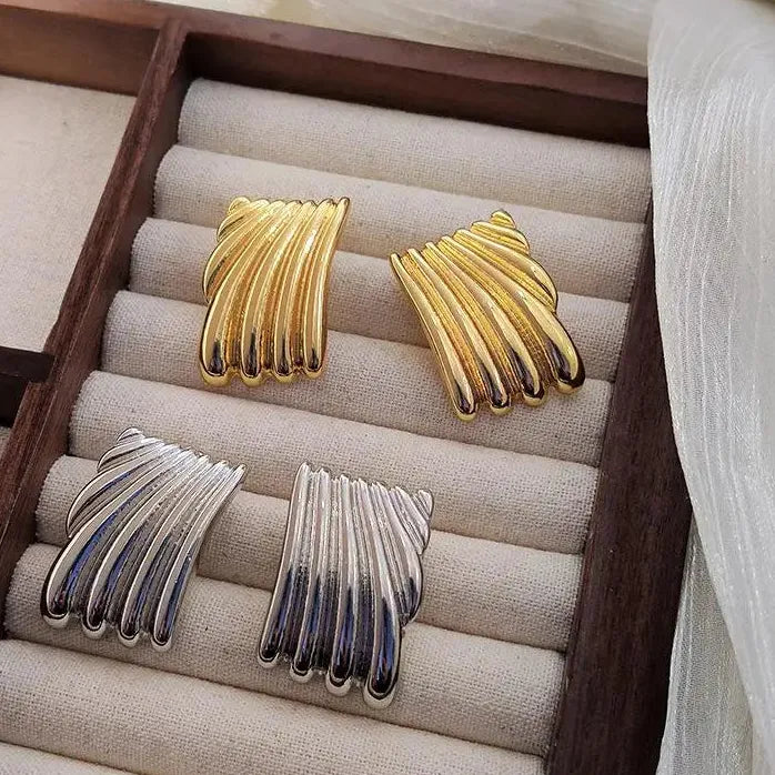 Vintage Punk Geometric Square Ribbed Earrings for Women Gold Fashion Jewelry