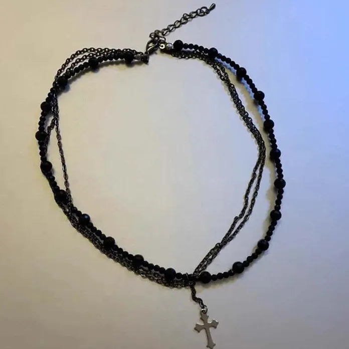 Vintage Gothic Punk Y2K Black Crystal Cross Pendant Necklace for Women Faith Jewelry