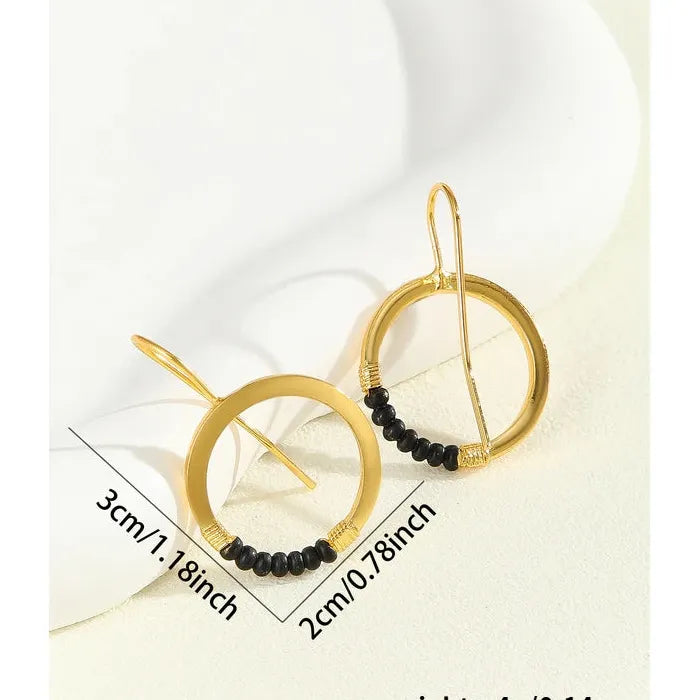 Geometric Circular Black Drip Oil Drop Earrings Gold Zinc Alloy Gemstone Jewelry