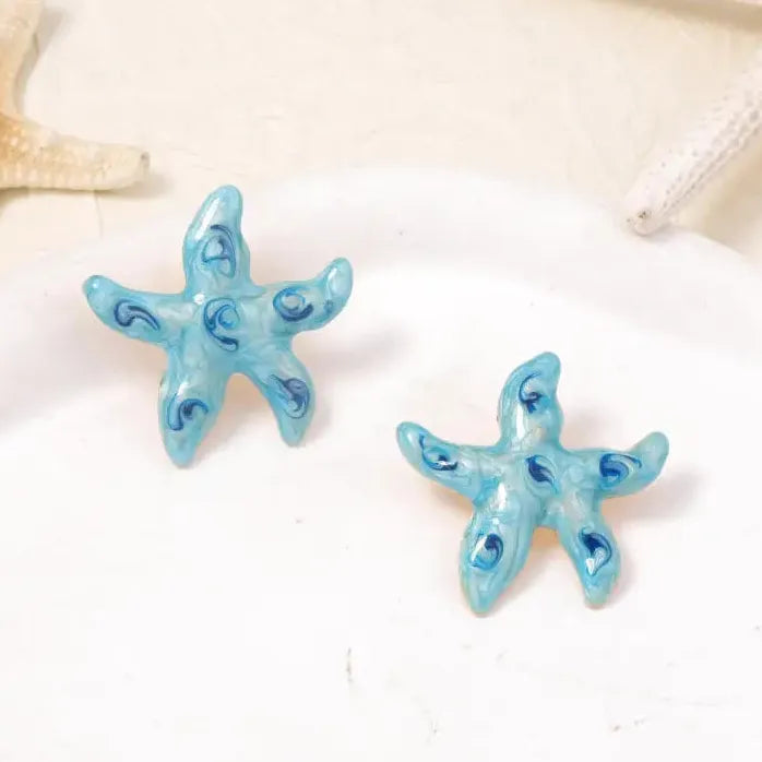 Colorful Drop Oil Metal Starfish Earrings Women Ocean Style Stud Jewelry