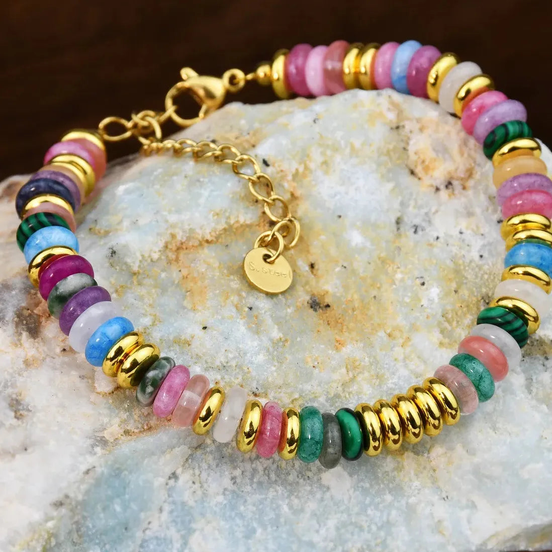 Boho Ethnic Handmade Turquoise Natural Stone Stainless Steel Women Bracelet