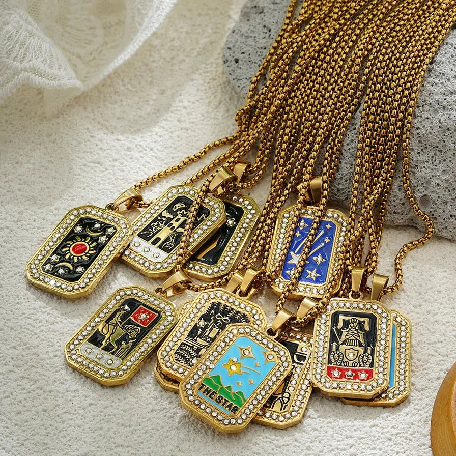 Tarot Card Necklace Stainless Steel Evil Eye Star Moon Sun Unisex Gift Jewelry