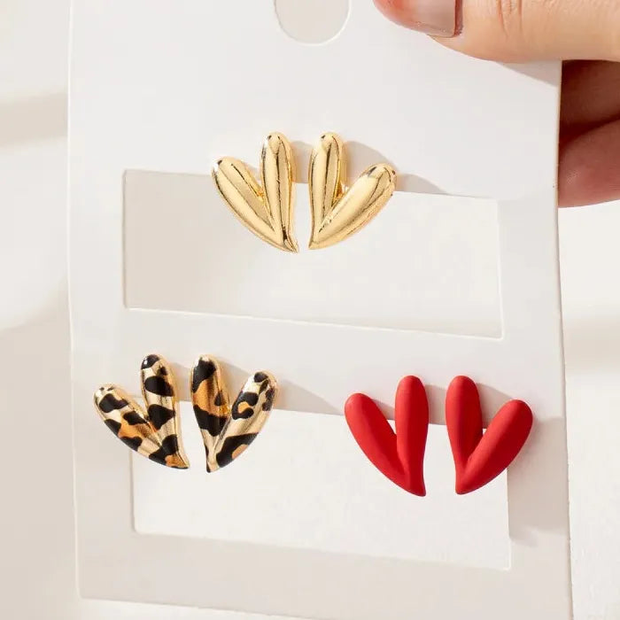 Heart Shape Leopard Print Stud Earrings Metal Fashion Jewelry Gift