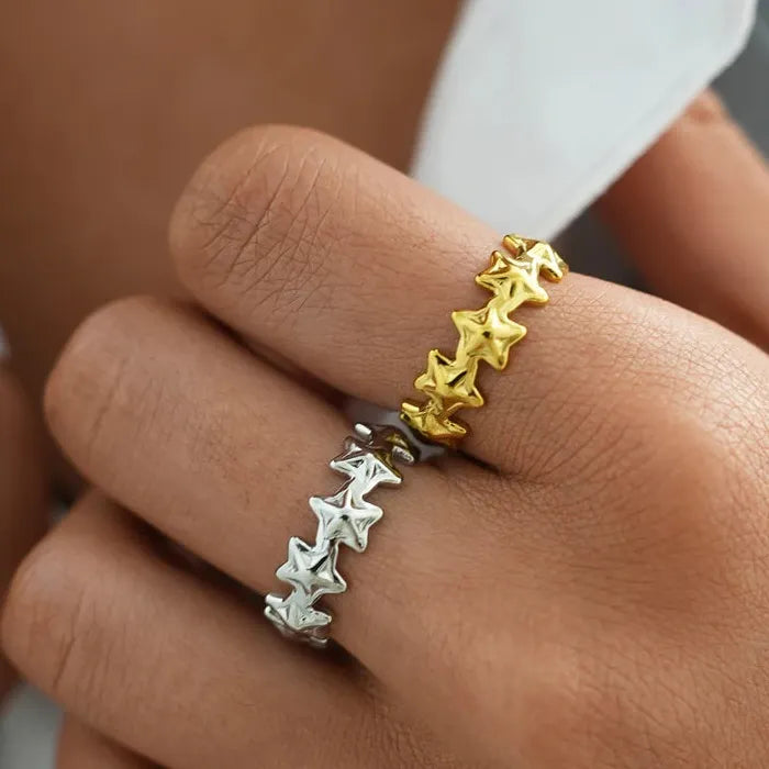 Adjustable Stainless Steel Star Ring for Women Vintage Casual Jewelry Gift