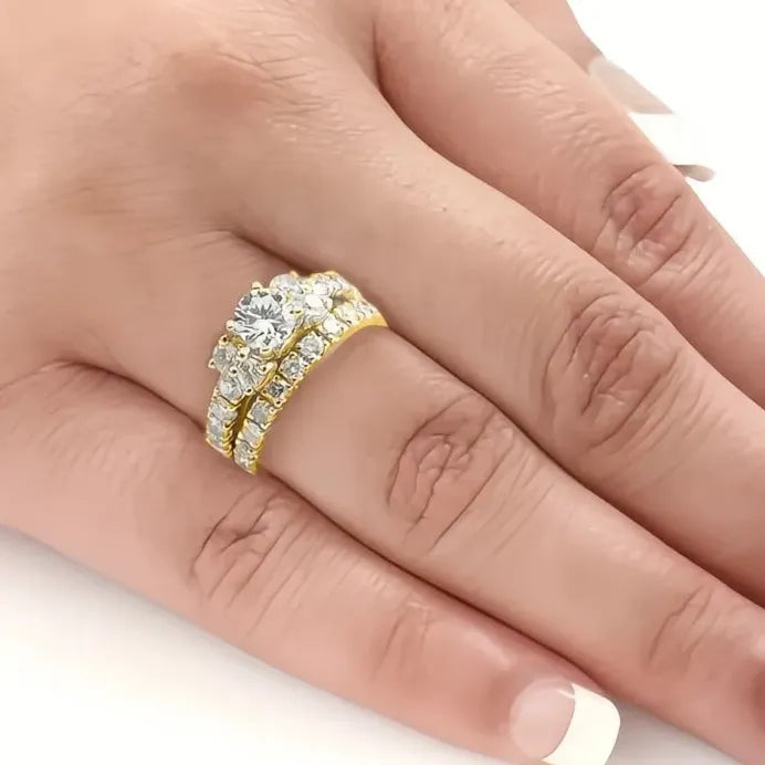 Women’s Bridal Ring Set Cubic Zirconia Brass Silver Gold Color Jewelry