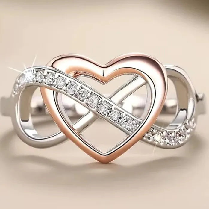 Heart Infinity Brass Ring with Cubic Zirconia for Women Wedding Jewelry