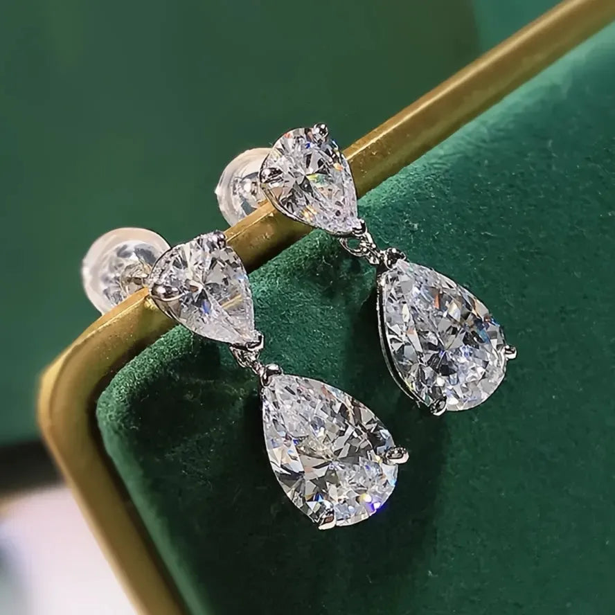 Silver Color Crystal Water Drop Cubic Zirconia Geometric Dangle Earrings for Women Wedding Jewelry