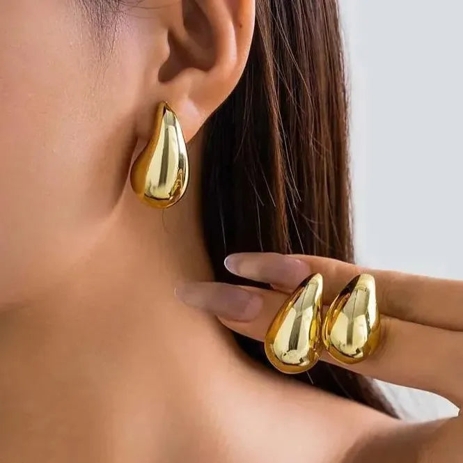 6Pcs Chunky Gold Waterdrop Hoop Earrings Zinc Alloy Vintage Bohemia