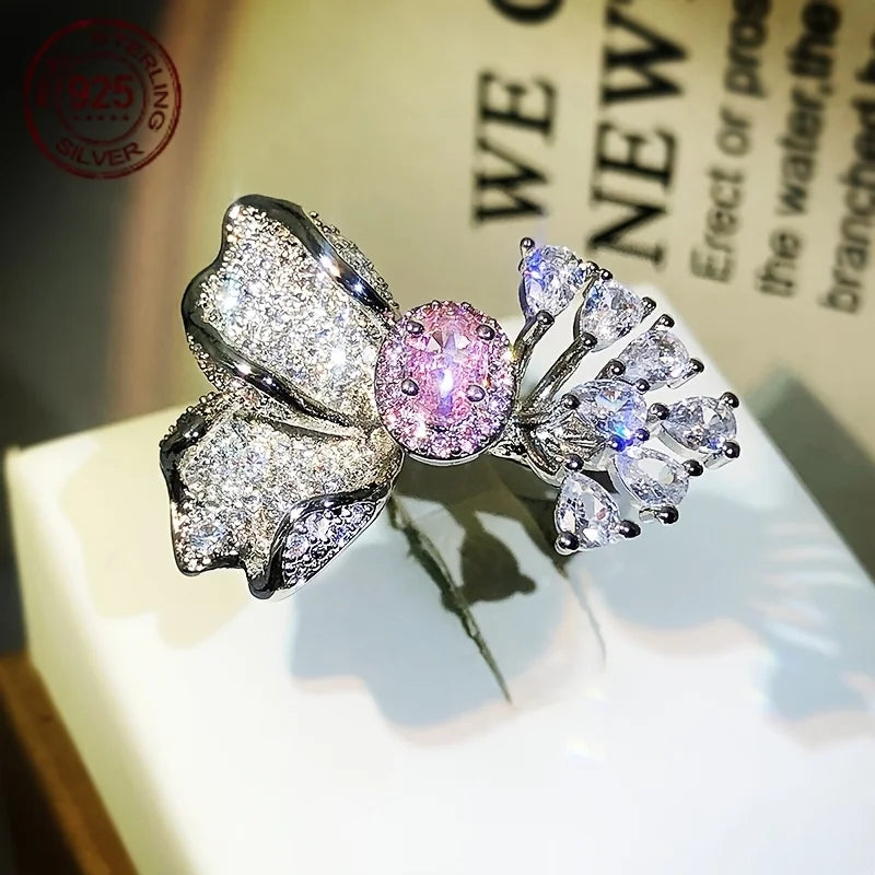 18K Gold Plated Enamel Zircon Ring Round Cut Open Women Wedding