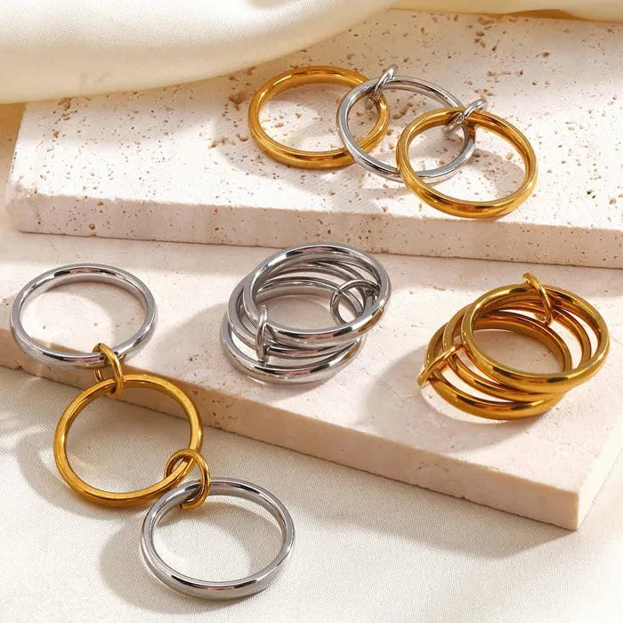 Stainless Steel Hip Hop Multi-Layer Geometric Circle Ring for Women Jewelry
