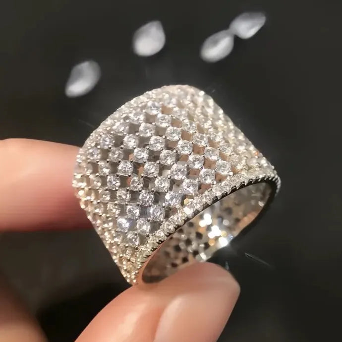 Wide Cubic Zirconia Geometric Brass Wedding Bands for Women Luxury Rings