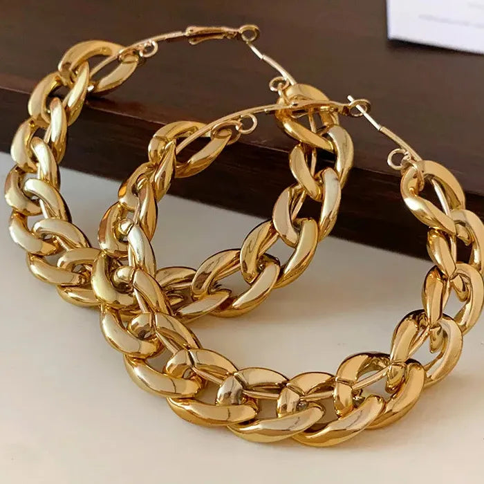 Vintage Zinc Alloy Punk Large Twisted Hoop Earrings for Women
