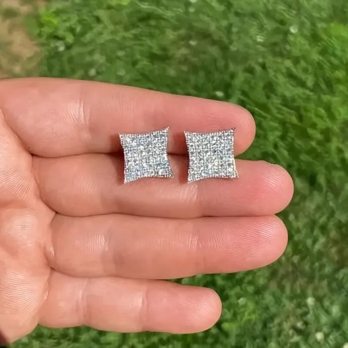 Geometric Cubic Zirconia Stud Earrings for Women Silver Tone Jewelry