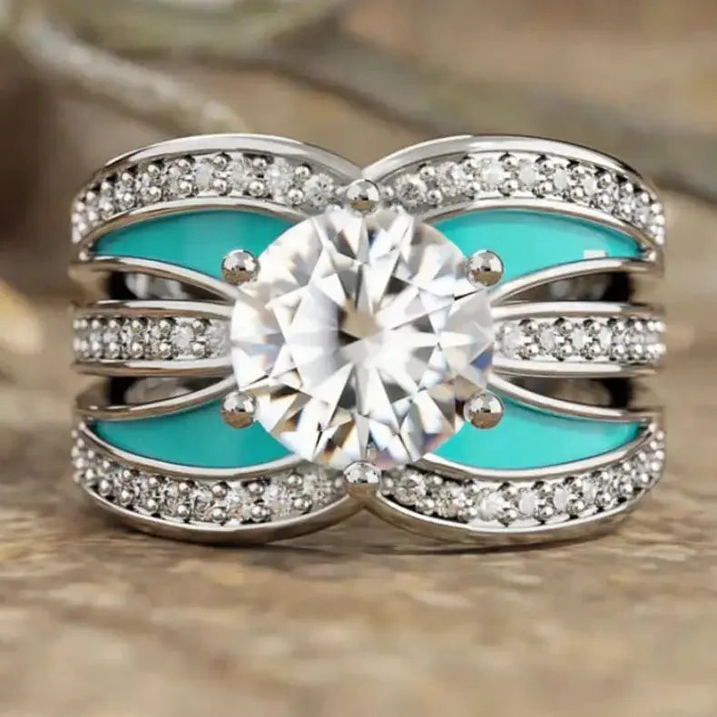 2025 Women's Silver Enamel Flower Ring Luxury Cubic Zirconia Jewelry Gift