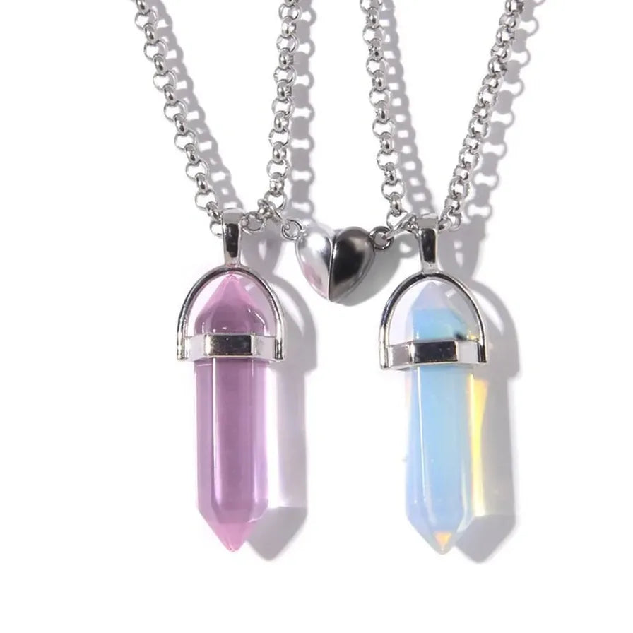 Natural Quartz Crystal Opal Agate Hexagonal Pendulum Necklace Leather Chain Charm