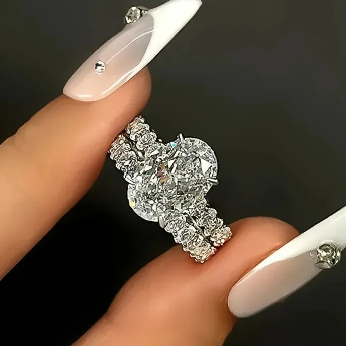 Oval Cubic Zirconia Promise Rings for Women Wedding Jewelry Brass Bridal Set