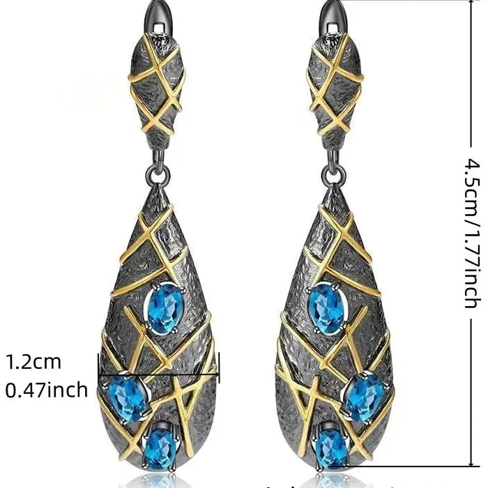 Vintage Bohemian Carved Wind Chime Drop Earrings for Women Classic Bluestone Jewelry