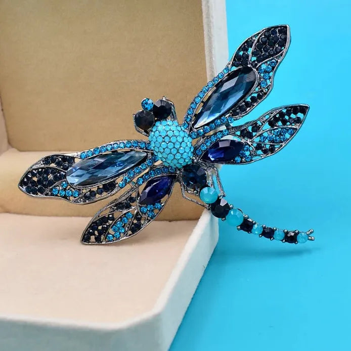 Blue Dragonfly Brooch Pin Pendant Vintage Style Rhinestone Gift