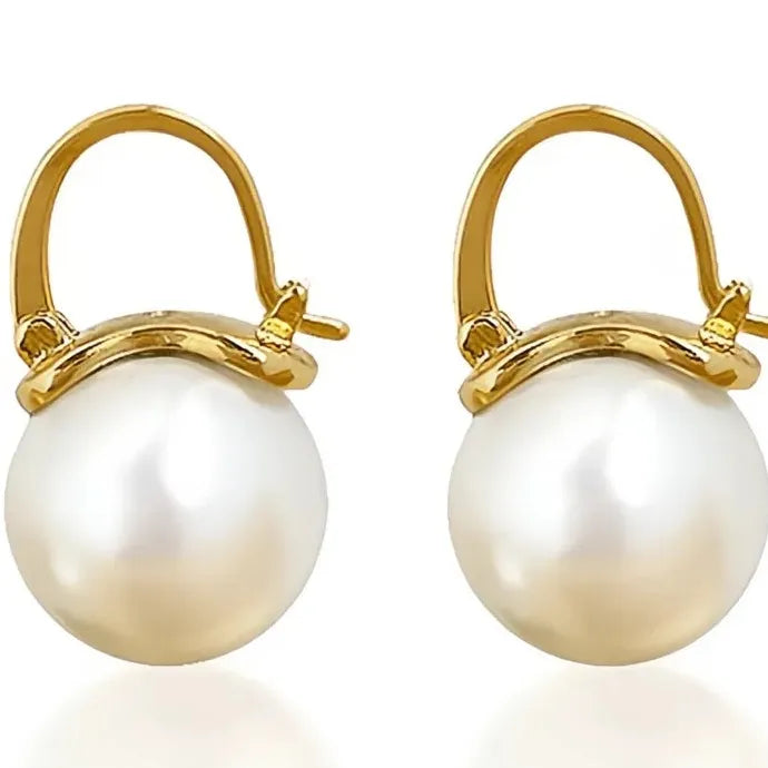 Elegant Gold Brass Simulated Pearl Geometric Drop Earrings for Women