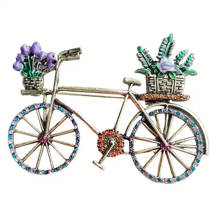 Vintage Women's Rhinestone Bicycle Brooch Cycling Pin Corsage Accessory