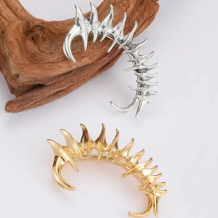 2024 Punk Skeleton Spike Silver Metal Clip-On Earrings Unisex Gift Jewelry