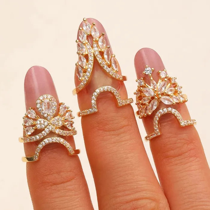 Adjustable Zircon Nail Ring for Women Retro Punk Jewelry Gift Trendy Geometric