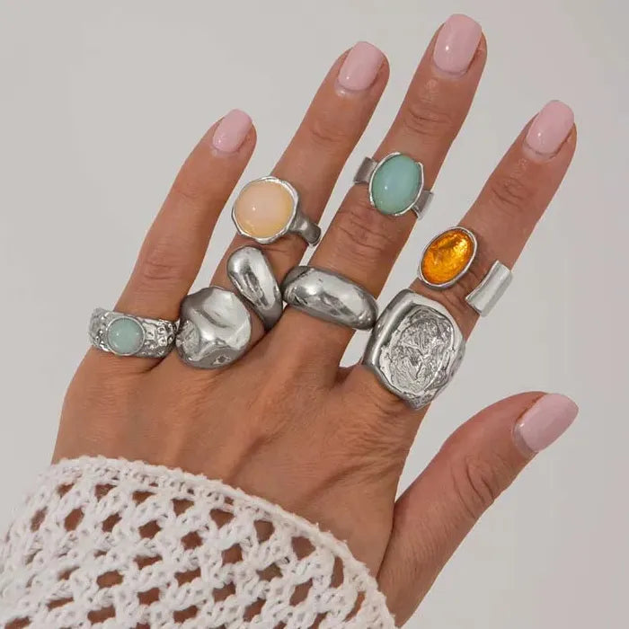 5Pcs Vintage Gold Adjustable Irregular Rings Set for Women Fashion Jewelry