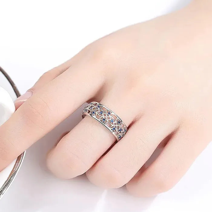 Copper Women’s Ring Hollow Flower Cubic Zirconia Inlay Fashion Wedding Gift