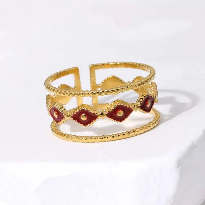 Adjustable Vintage Red Drip Oil Heart Ring for Women Stainless Steel 2025 Jewelry