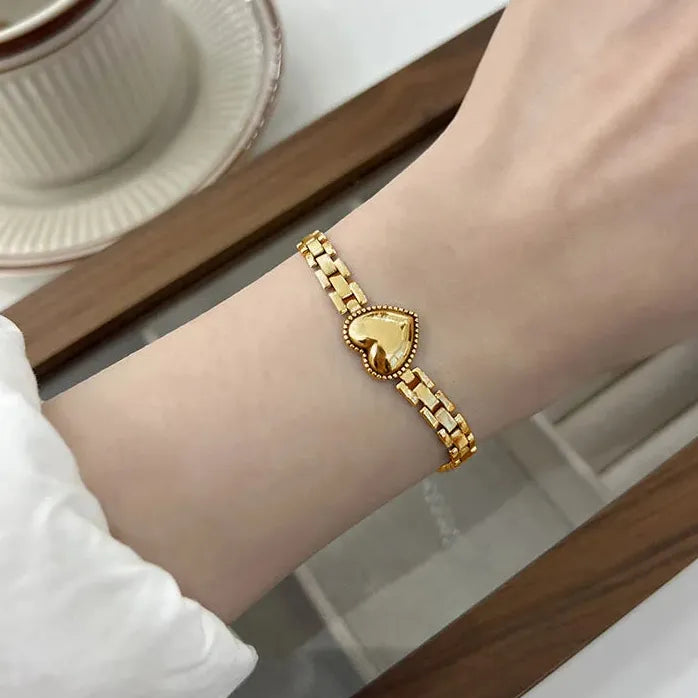 Stainless Steel Heart Charm Bracelet Thick Chain Punk Hip Hop Jewelry Women