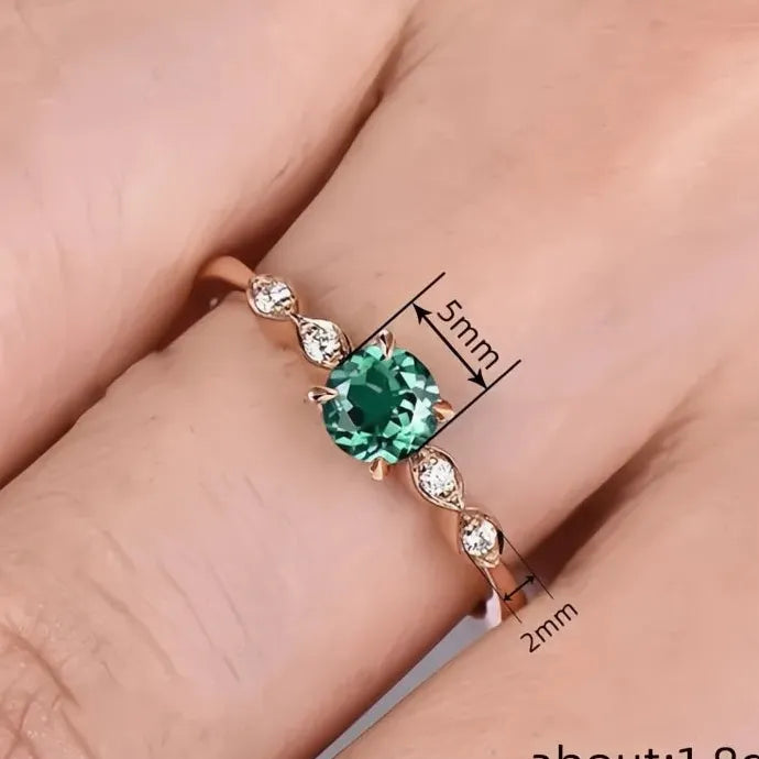 Rose Gold Green CZ Brass Ring Luxury Wedding Party Jewelry for Women