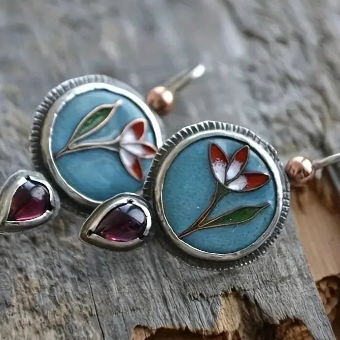 Vintage Ethnic Water Droplet Earrings Purple Stone Zinc Alloy Dangle Jewelry