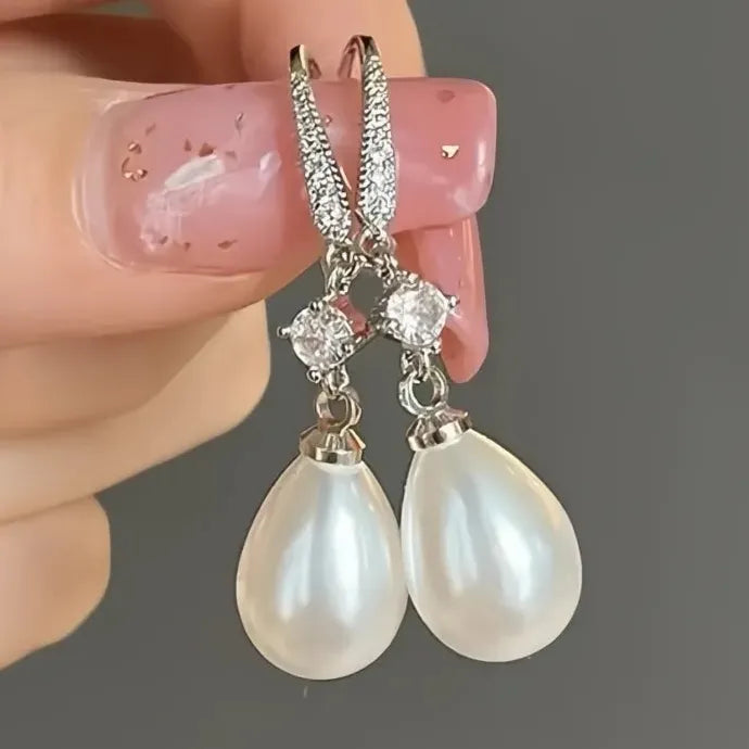 Women Drop Earrings Imitation Pearl CZ Copper Alloy Geometric Wedding Jewelry