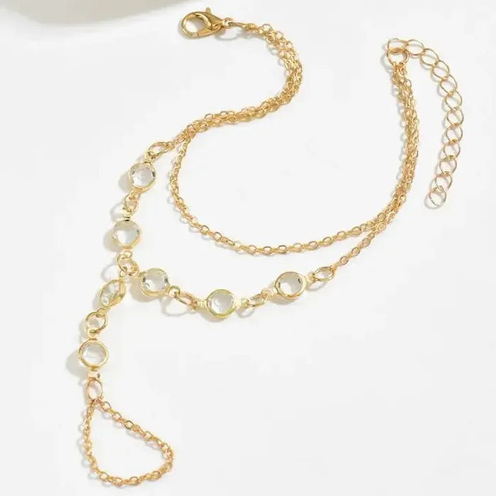 Multilayer Rhinestone Beaded Bracelet Ring for Women Party Jewelry Gifts